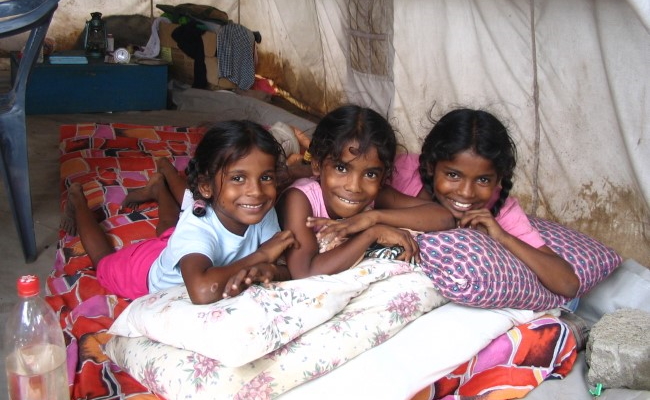 Girls in tent in Sri Lanka